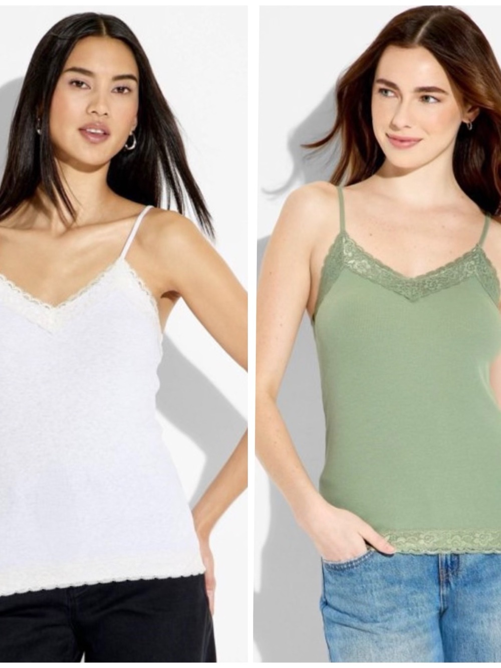 Bundle of wild fable Lace-Trim Camisole Tanks- White & Sage